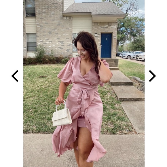 Mauve Satin Wrap Midi Dress - Picture 7 of 10